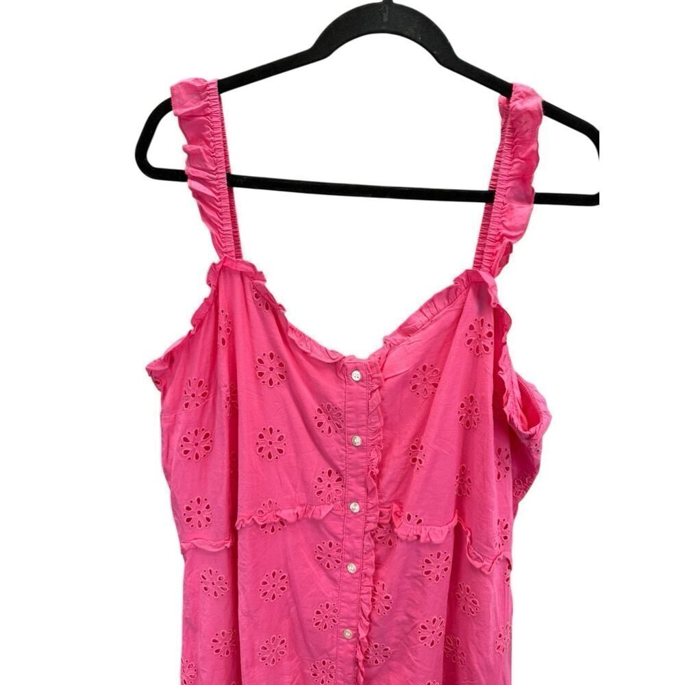 NWT Old Navy Pink Eyelet Button-Front Midi Dress XL Ruffle Strap Cotton - Picture 7 of 13